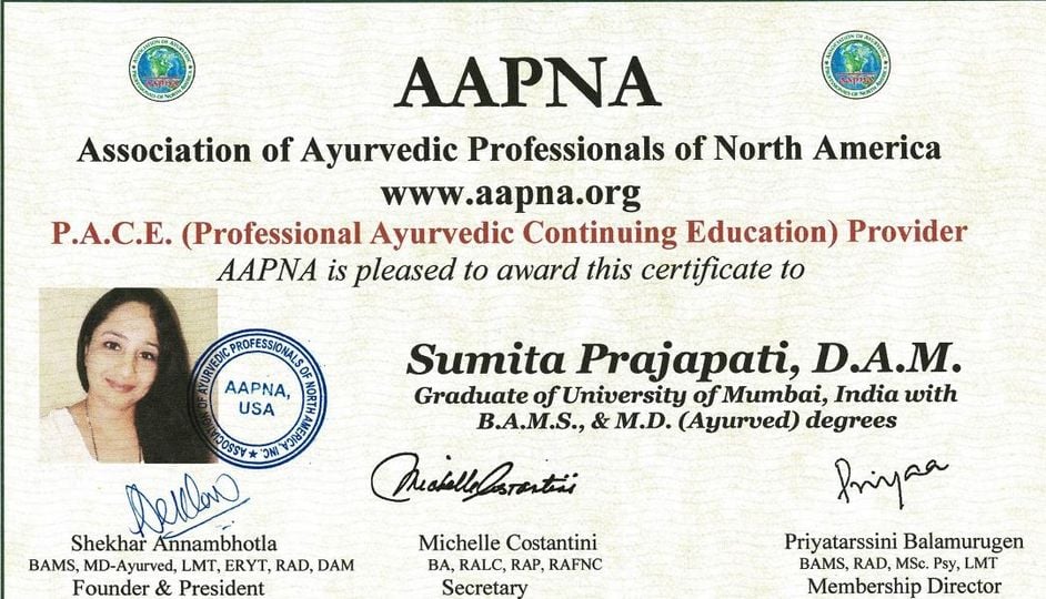 PROFFESIONAL AYURVEDIC EDUCATION PROVIDERS CERTIFICATE FR...